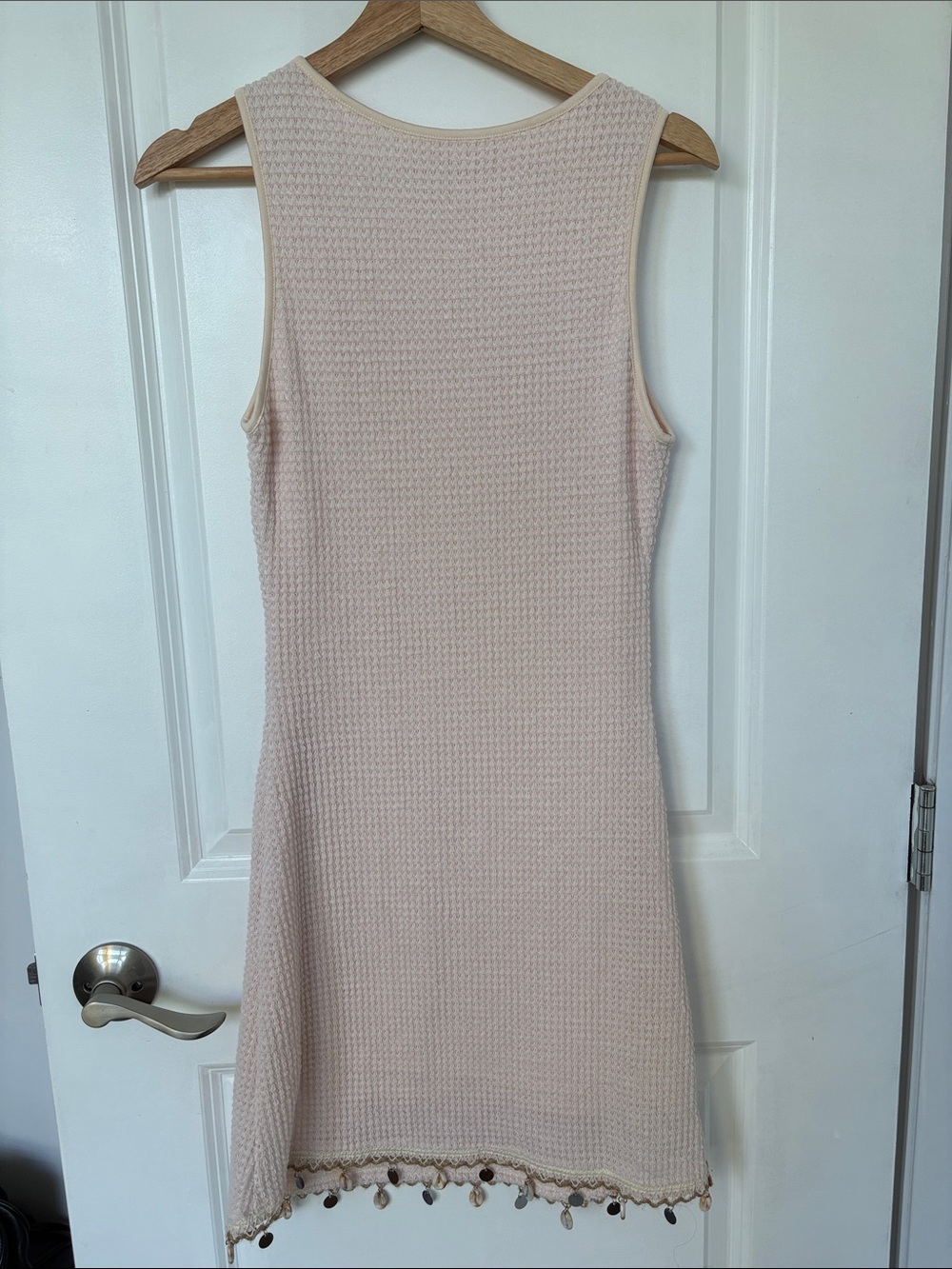 Cupshe Sleeveless Crochet-Trim Knit Dress in Light Blush
